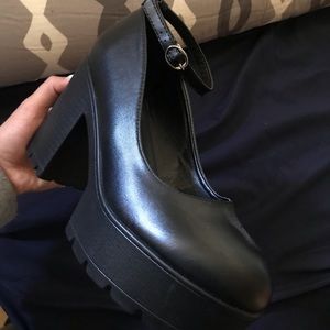 Faux Leather Ankle Strap Platform Pumps